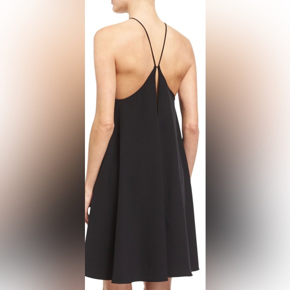 Milly Halter Neck Cascade Back Dress Solid Black Flowy Cocktail Event Size 8 - Picture 2 of 11